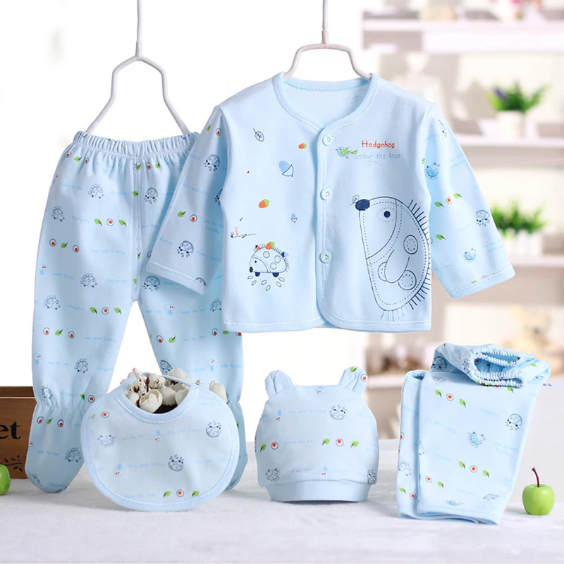 Conjunto recién nacido algodón con dibujos animados, tops y pantalones suaves