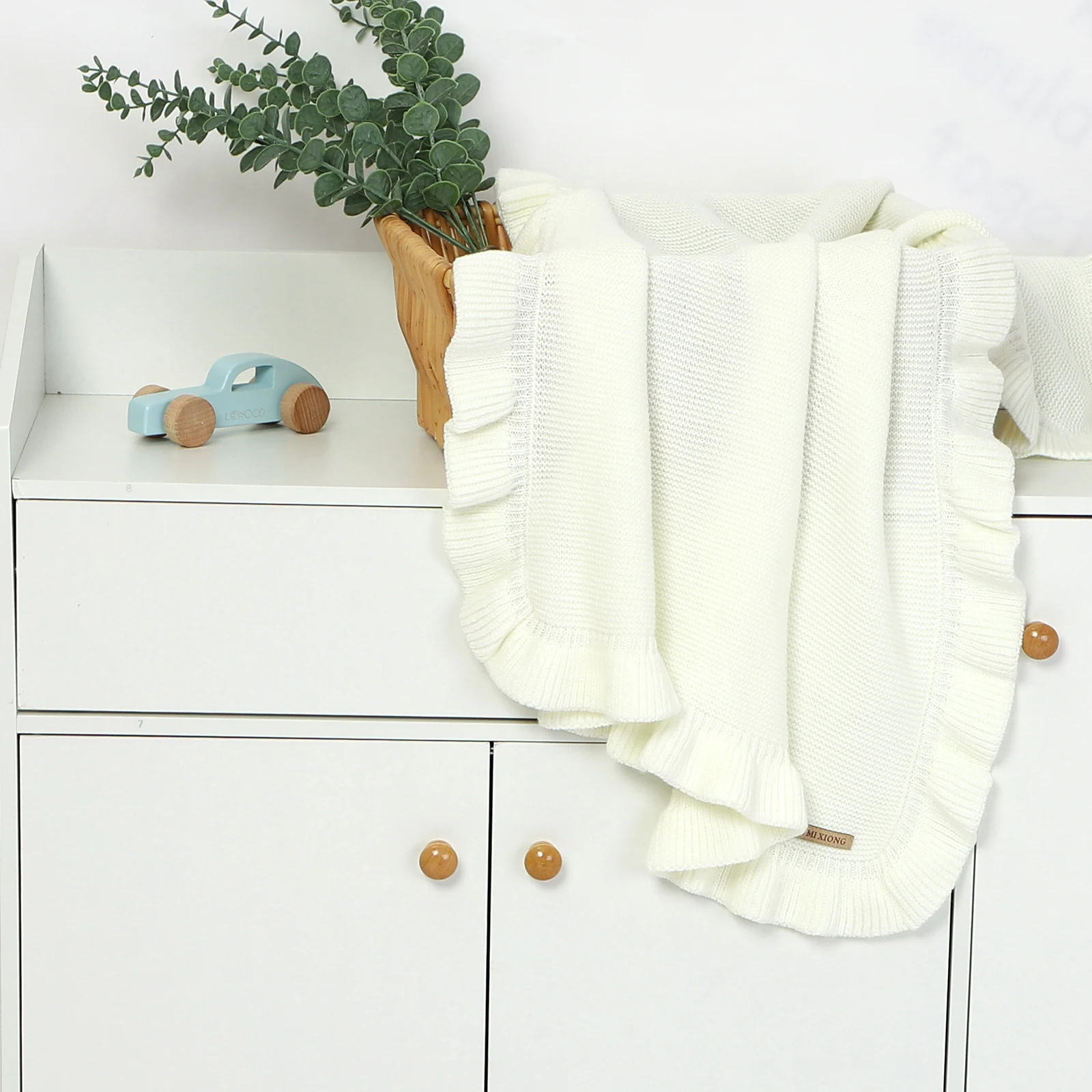 Manta de punto para bebé recién nacido con funda siesta y volantes