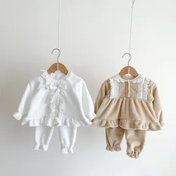 Milangel Pijama franela gruesa para bebé con lazo encaje