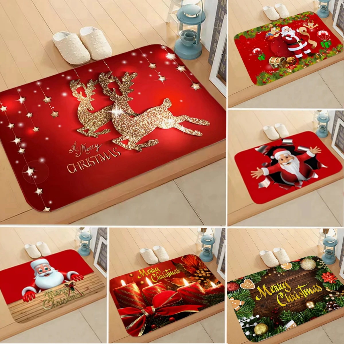 Alfombra antideslizante navideña de Papá Noel para puerta - imagen 5