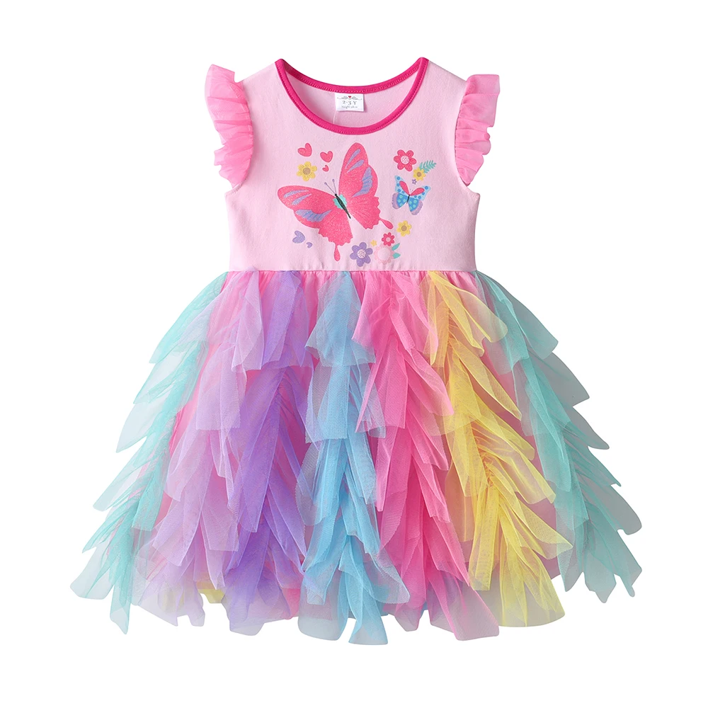 DXTON vestido de verano infantil con manga de volantes floral