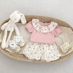 Conjunto verano bebé: camiseta sin mangas con lazo y bombachos cortos
