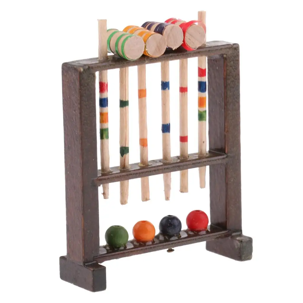 Mini juego de croquet de madera para casa de muñecas - imagen 3