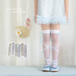 Medias de malla hasta la rodilla para niñas – lazo estilo Lolita