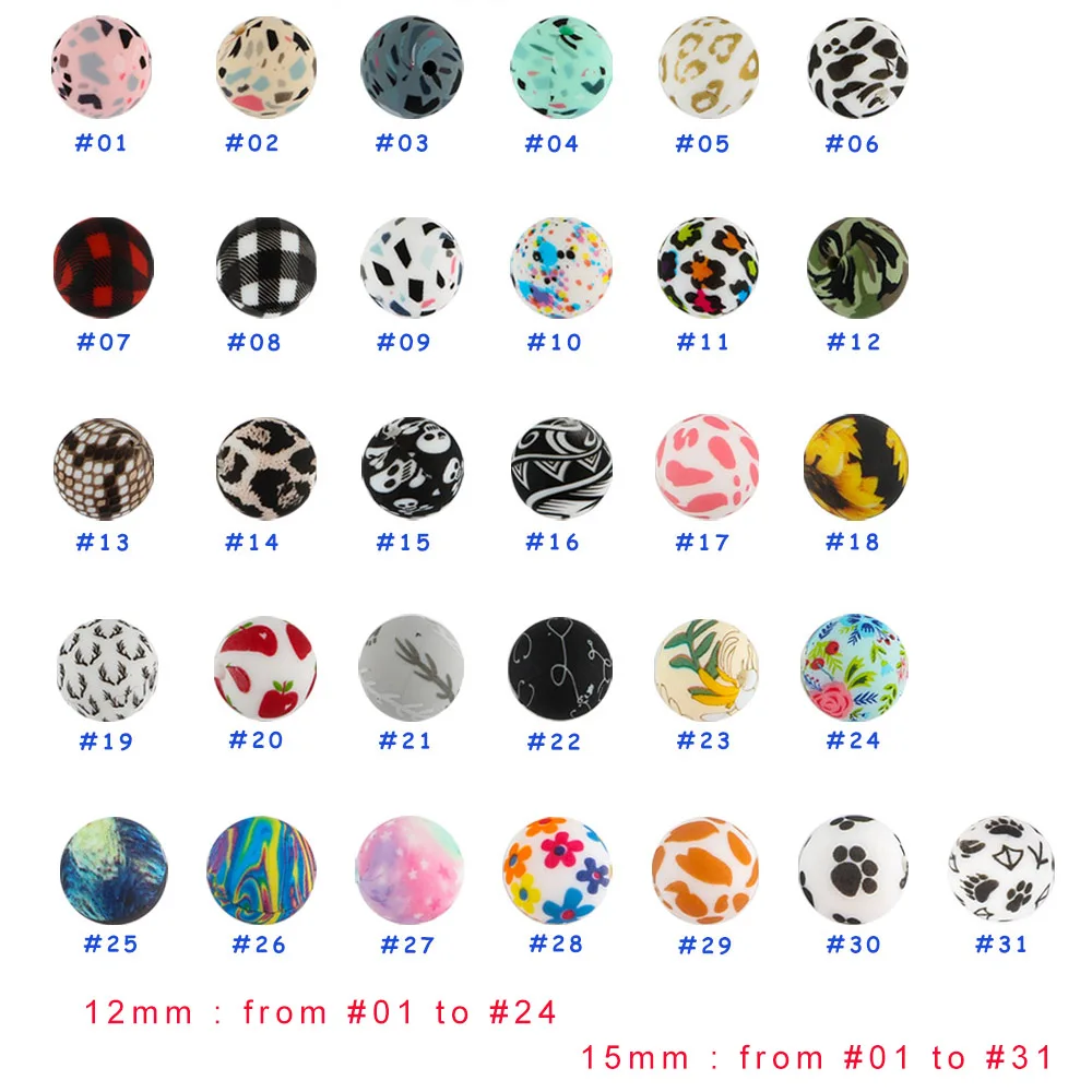 Cuentas redondas de silicona con estampado leopardo para joyería infantil - imagen 3