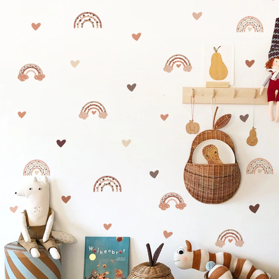 Pegatinas Pared Bebé Corazón Arcoíris Estilo Nórdico - imagen 4