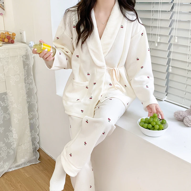 Pijama de lactancia en algodón grueso - Maternidad otoño-invierno - imagen 3
