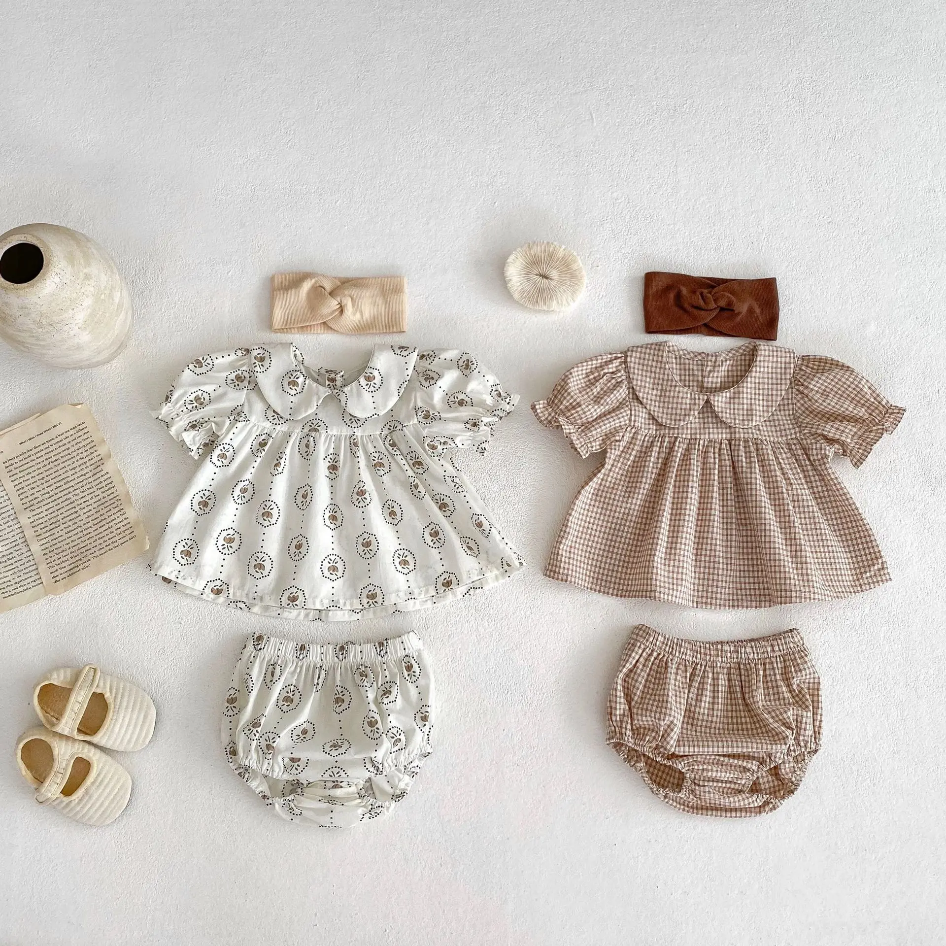 MILANCEL - Traje de verano para niña con cuello Peter Pan