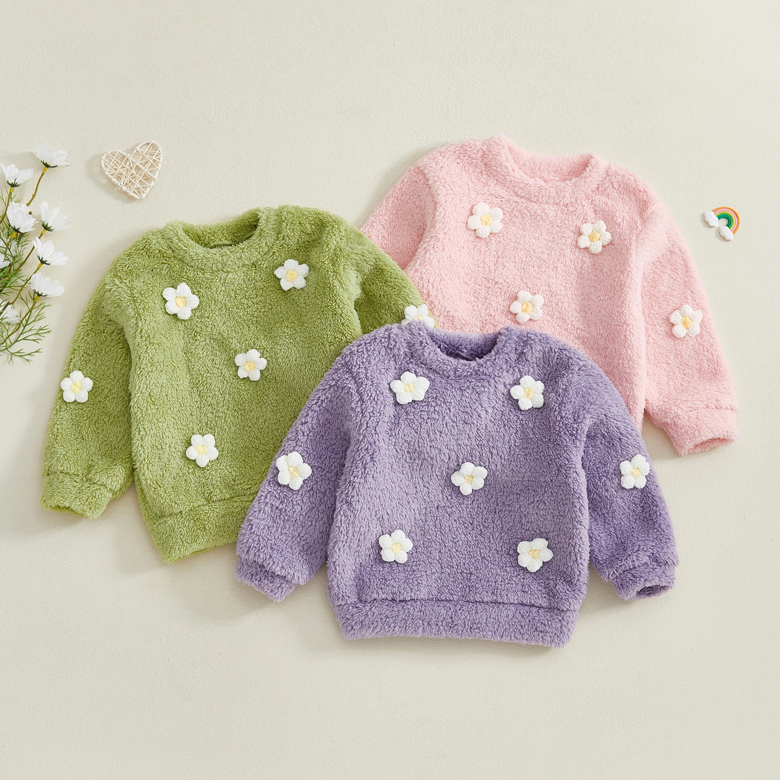 Tregren sudadera peluda niña con flores, manga larga y cuello redondo - imagen 4