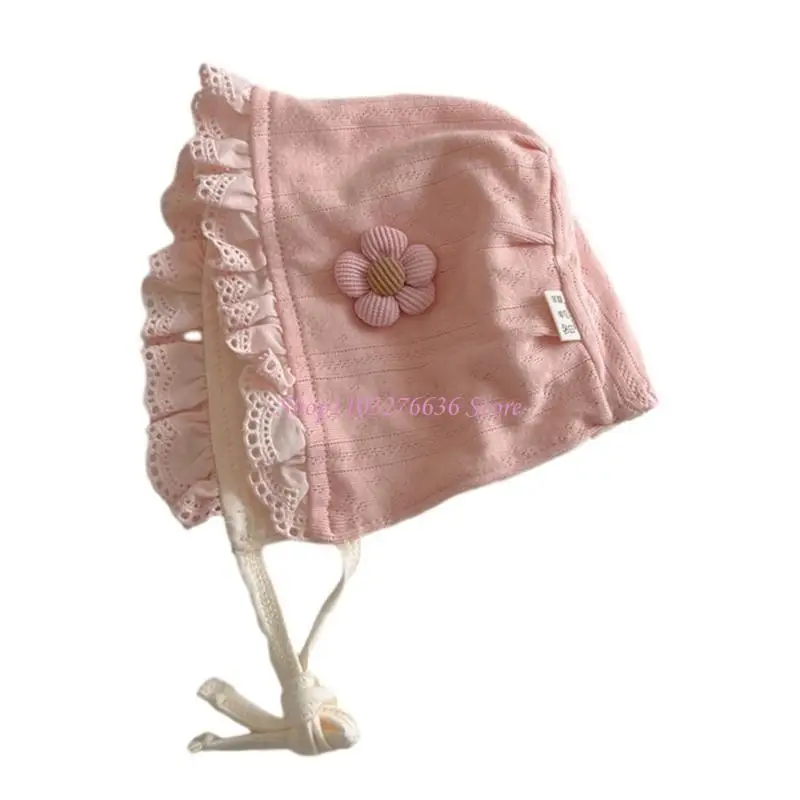 Gorro de encaje suave para bebé niña con flores y conejo cómodo - imagen 2
