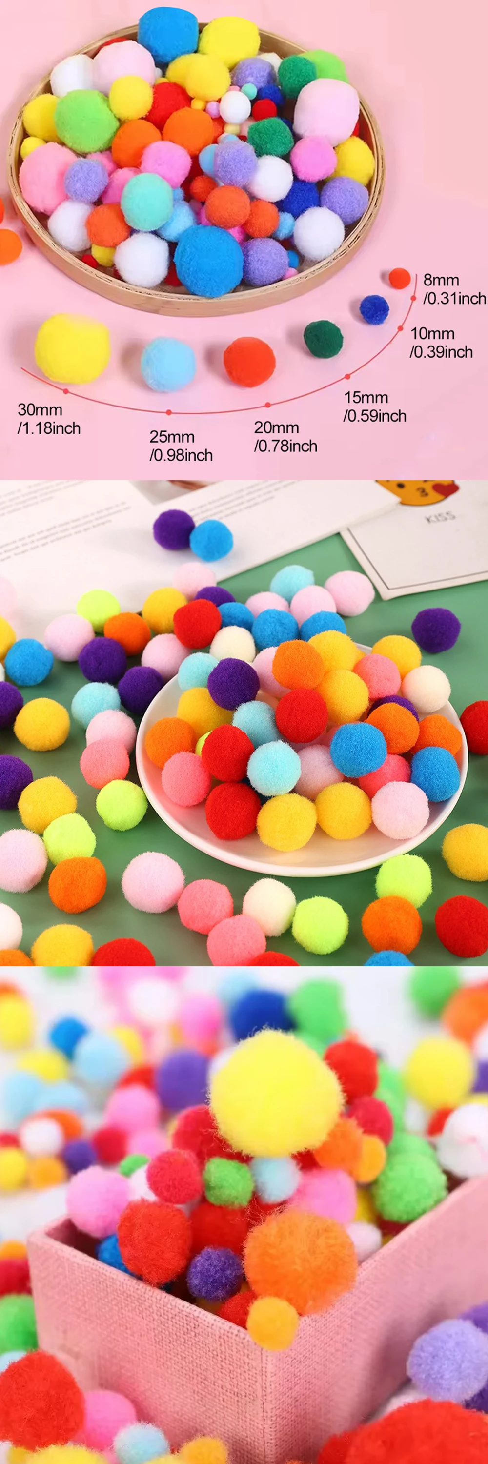Bolas de pompón de felpa en colores surtidos