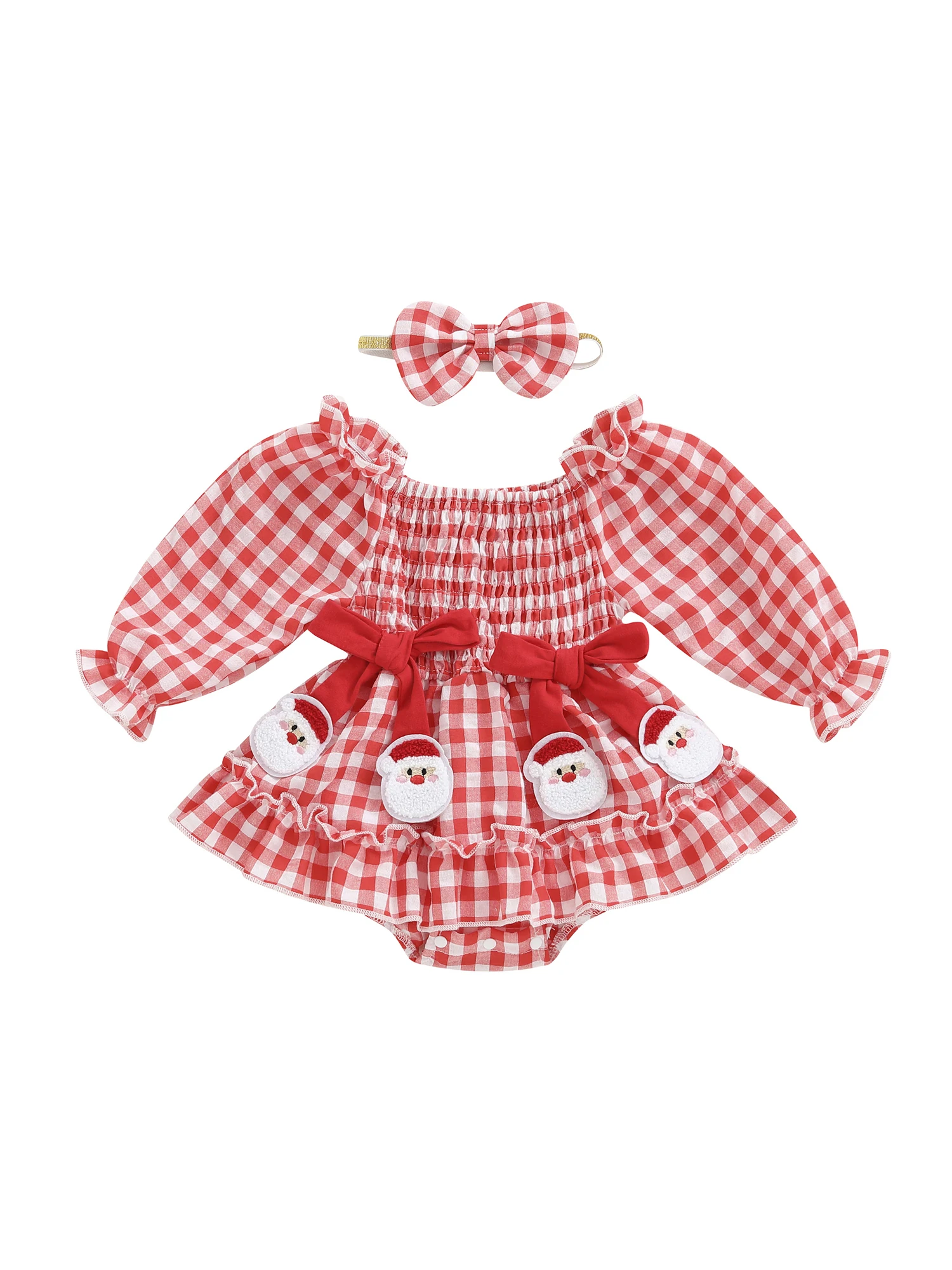 Pelele de Navidad con parche de Papá Noel y detalle escocés