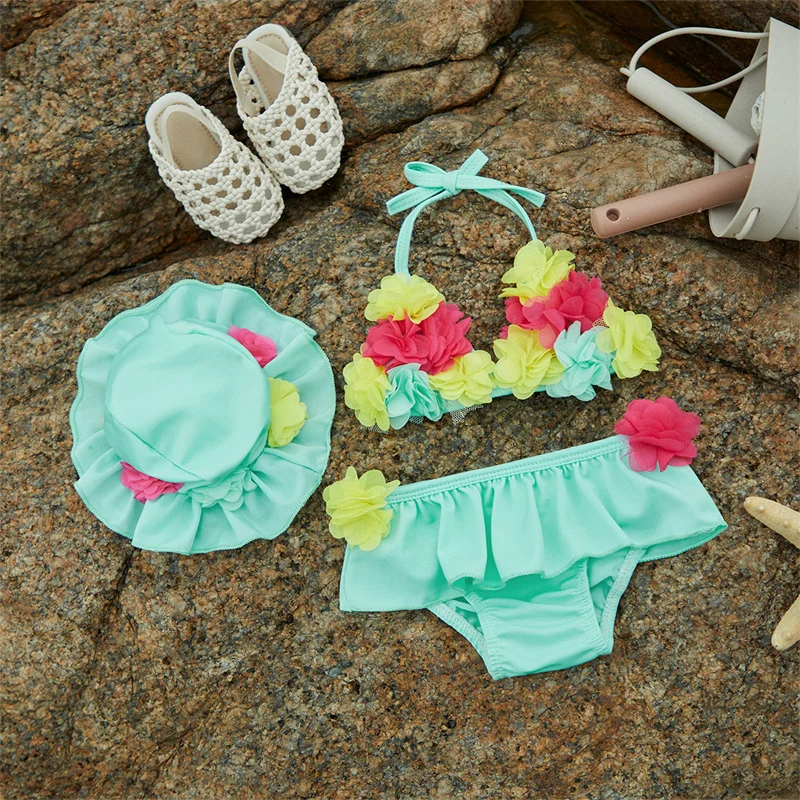 Tregren conjunto de bañador con volantes y gorro para niña - imagen 2