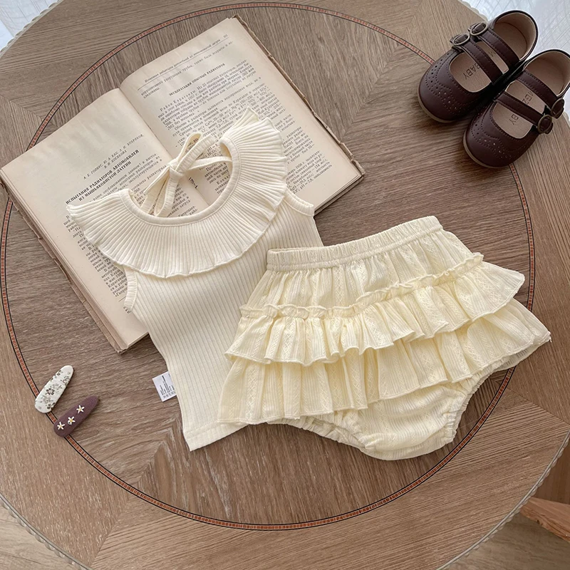 Milangel conjunto bebé verano camiseta volante pantalón doble capa - imagen 4