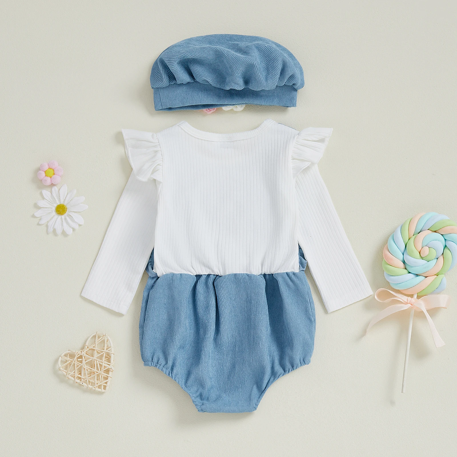 Mono bebé niña bordado floral cuello redondo efecto dos piezas