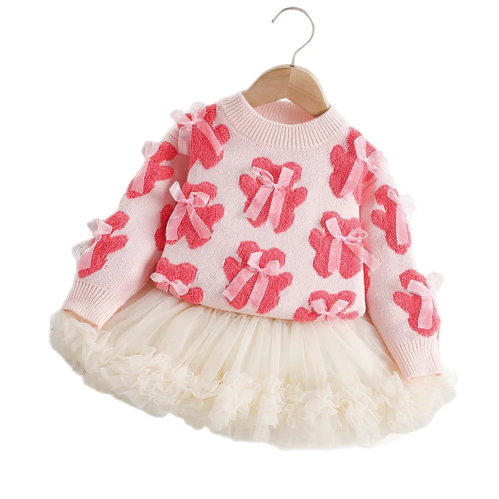 MILANCEL Conjunto otoño niño: suéter punto lazo oso y falda malla - imagen 4