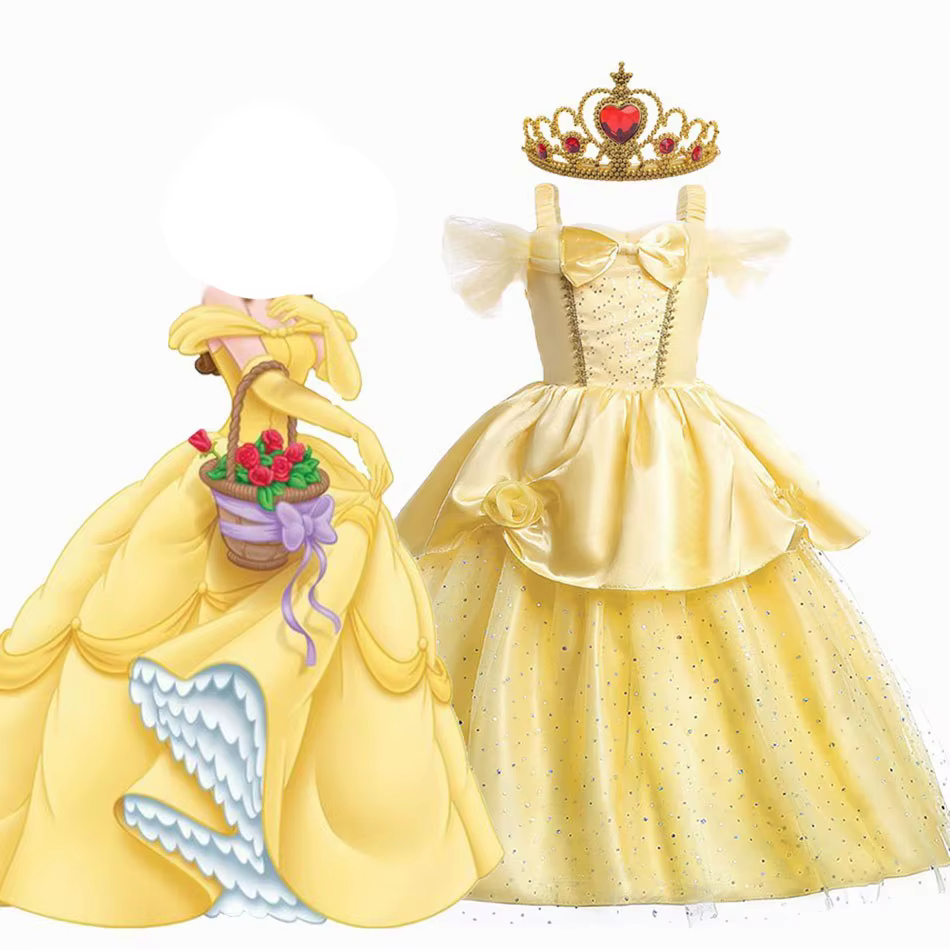 Vestido de princesa para niñas inspirado en Bella y Bestia artesanal