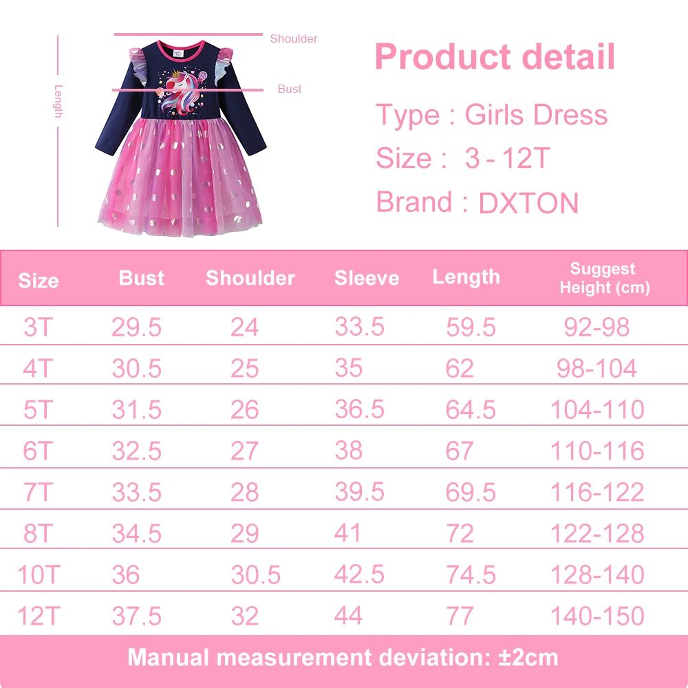 DXTON Vestido de unicornio otoño con tutú princesa de lunares - imagen 5