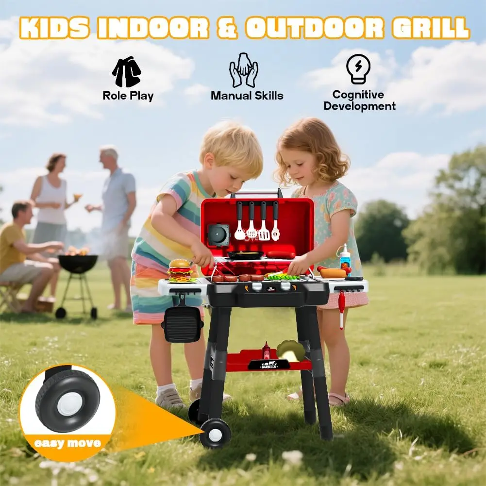 Juego de parrilla infantil con sonido, luz y ruedas para barbacoa - imagen 5
