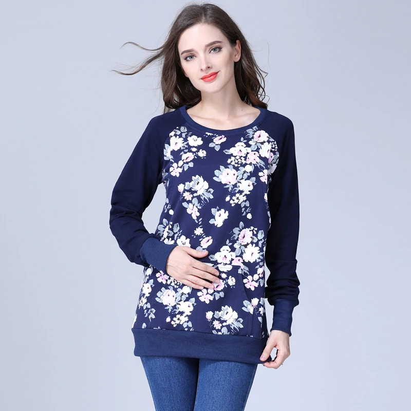 Sudadera de lactancia floral con capucha para premamá otoño - imagen 5