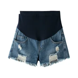 Pantalones cortos premamá vaqueros de cintura alta elástica