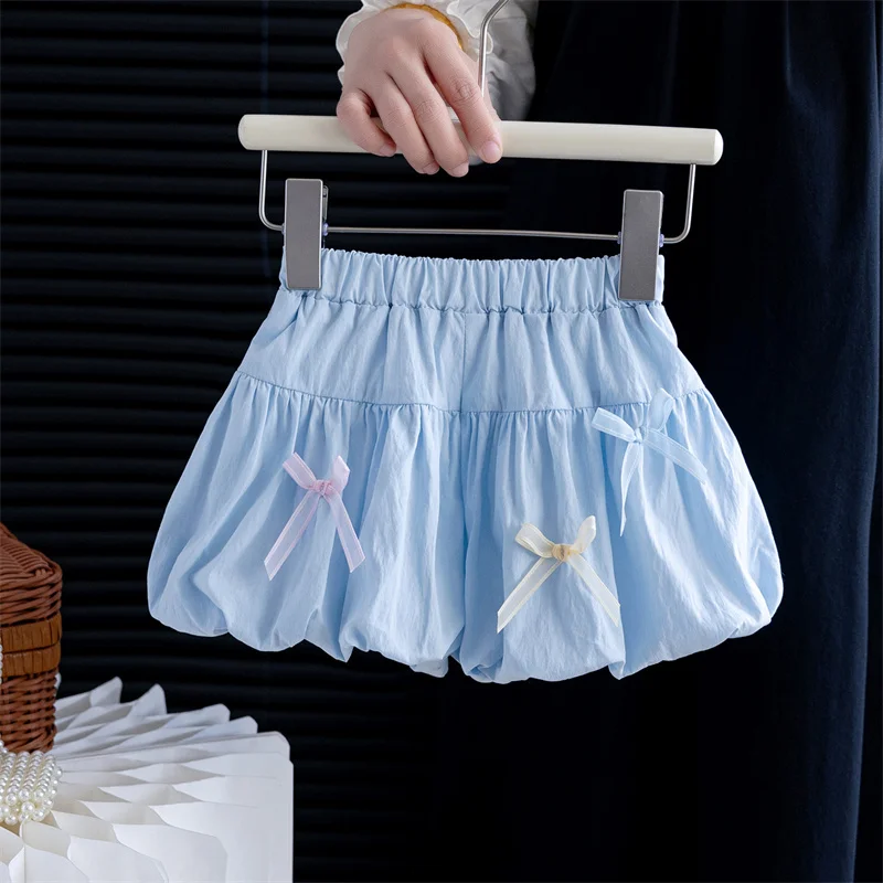 Pantalones cortos con pajarita para niñas – verano liso - imagen 4