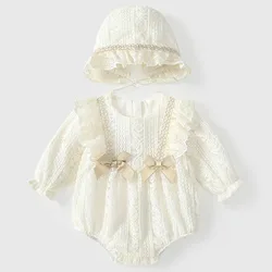 Mono de bebé princesa con encaje y lazo, primavera-otoño
