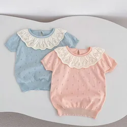 Camiseta de punto calada holgada para niña de verano transpirable