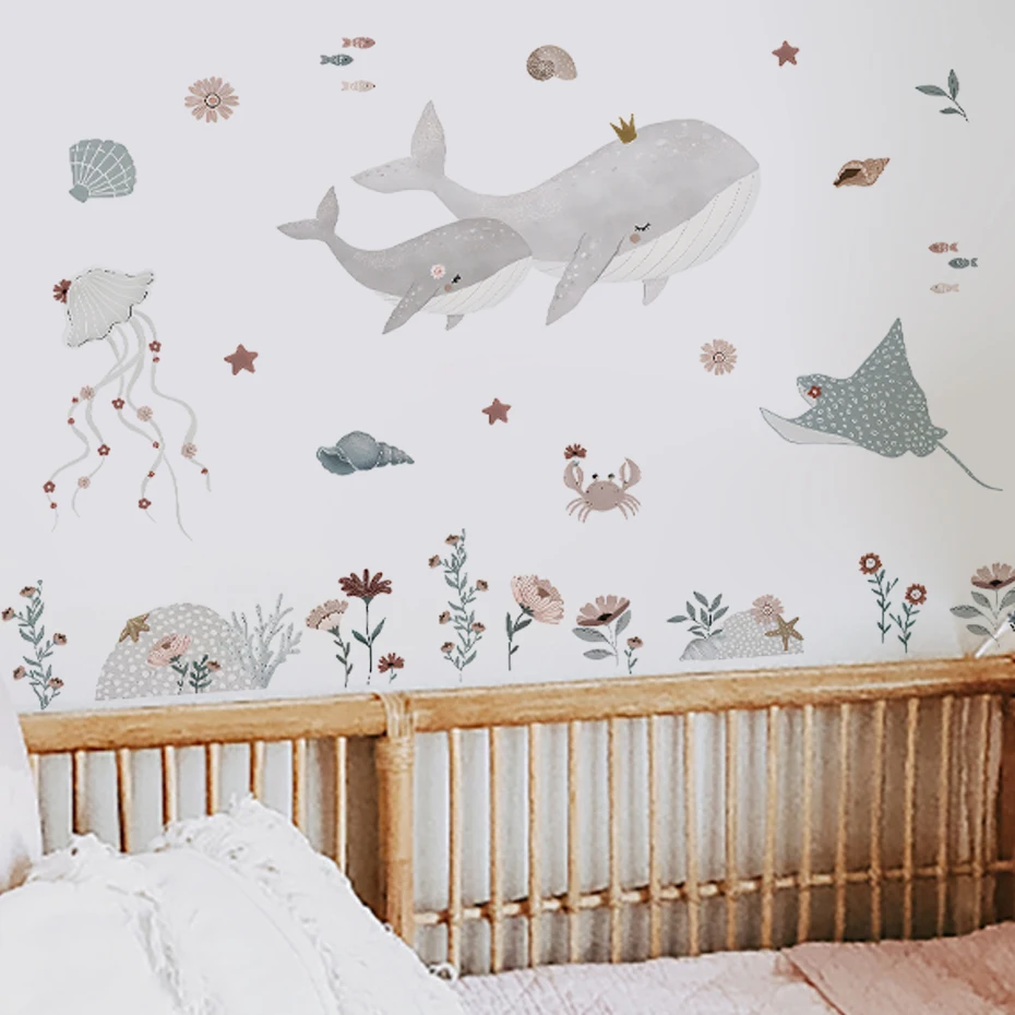 Vinilos de pared ballenas estilo acuarela para habitación infantil - imagen 4