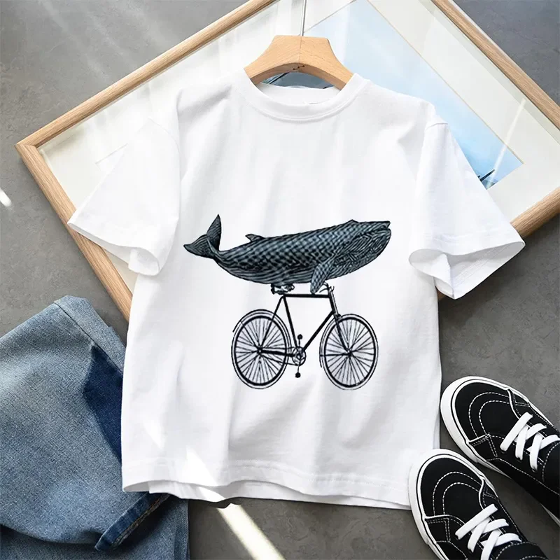 Camiseta tiburón manga corta veraniega para niño y niña - imagen 2