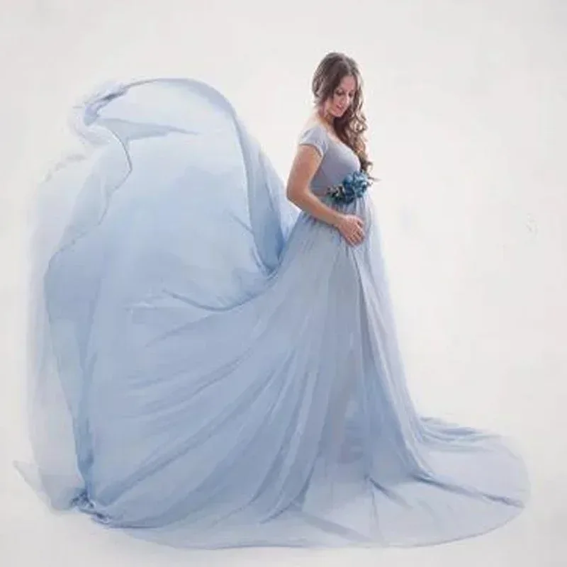 Vestido largo de gasa para embarazada – Sesión de fotos maternidad