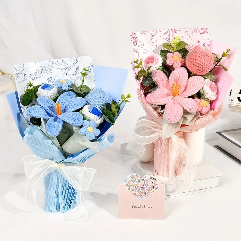 Ramo de tulipanes de ganchillo hecho a mano para regalo - imagen 3