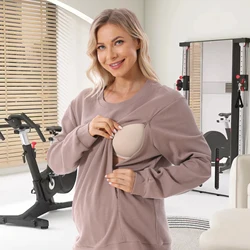 Sudadera maternity con capucha – Tejido waffle para embarazo otoño invierno