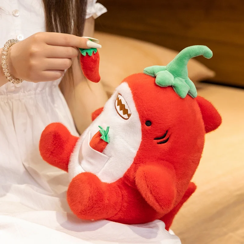 Peluche de tiburón con forma de chile rojo, regalo suave - imagen 4