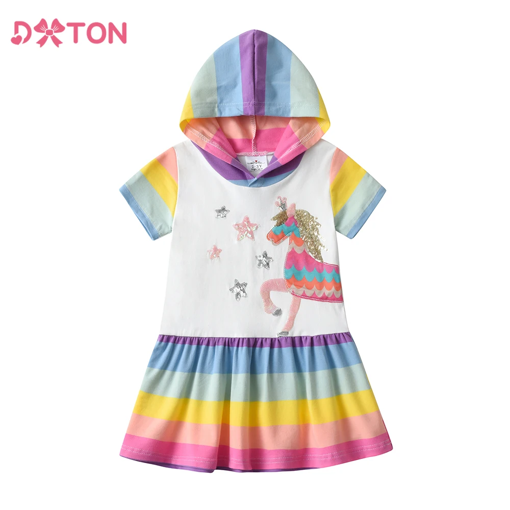 DXTON vestido de verano con capucha para niña – algodón unicornio - imagen 2