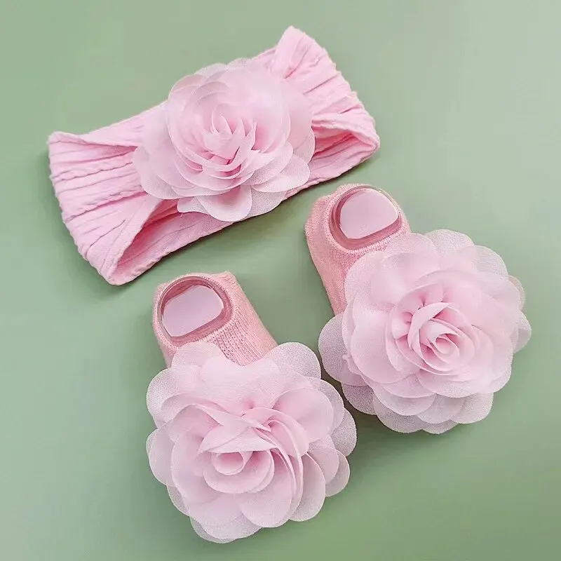 Calcetines antideslizantes bebé con diadema encaje para recién nacido - imagen 5