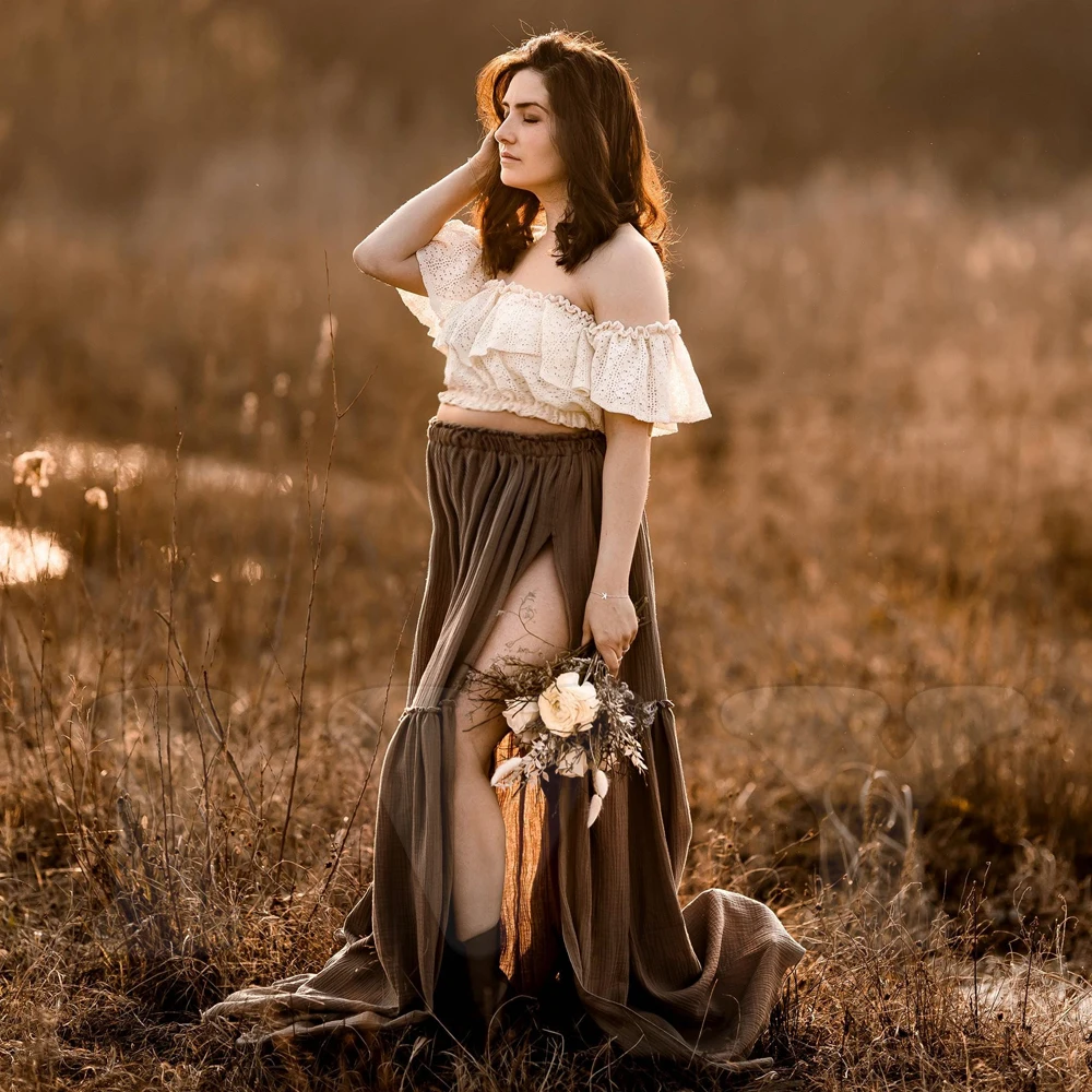 Vestido de embarazo bohemio dos piezas algodón y encaje retro