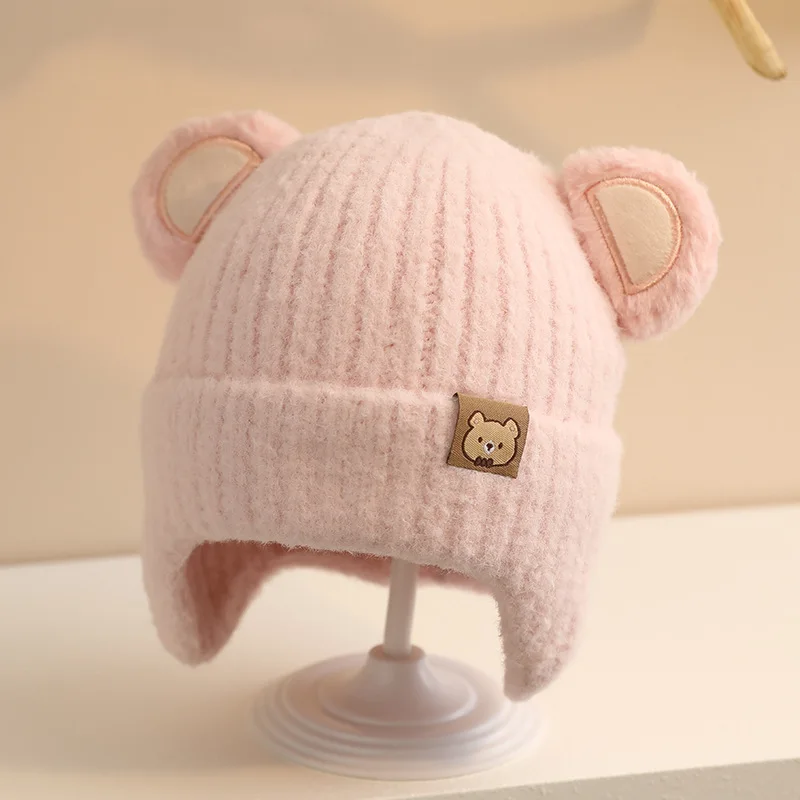 Gorro de punto con orejas de oso y forro polar para niños - imagen 2
