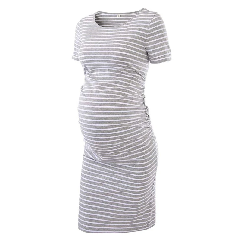 Vestido premamá a rayas de manga corta – Cómodo para el hogar - imagen 4