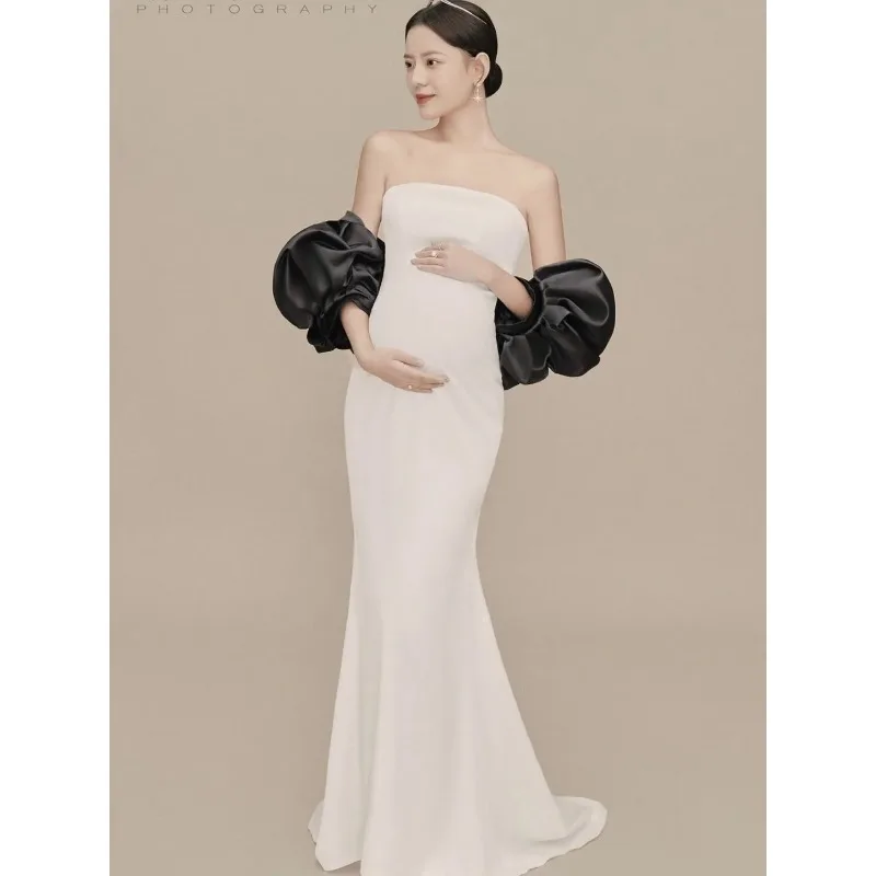 Vestido premamá largo blanco elegante para bodas y fotos de maternidad - imagen 3