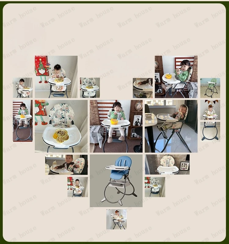 Silla de alimentación plegable azul con bandeja