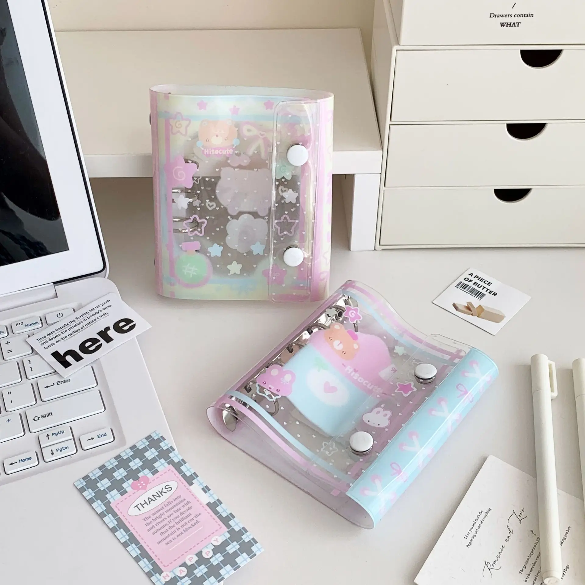 Cuaderno carpeta kawaii con papel de repuesto, mini agenda oso