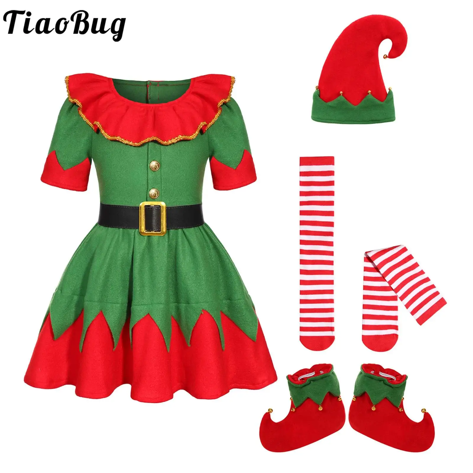 Disfraz de elfo de Navidad para niñas con vestido y sombrero - imagen 3