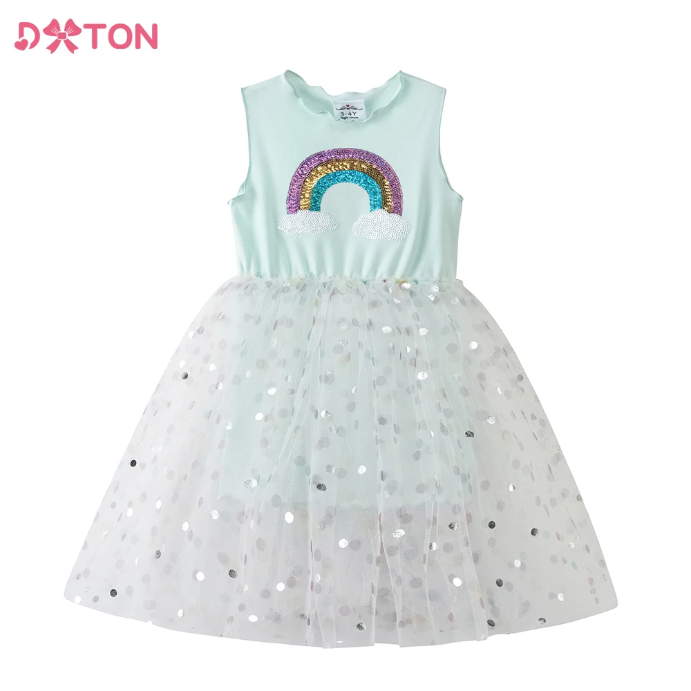 DXTON vestido de lentejuelas arcoíris sin mangas para niña - imagen 5