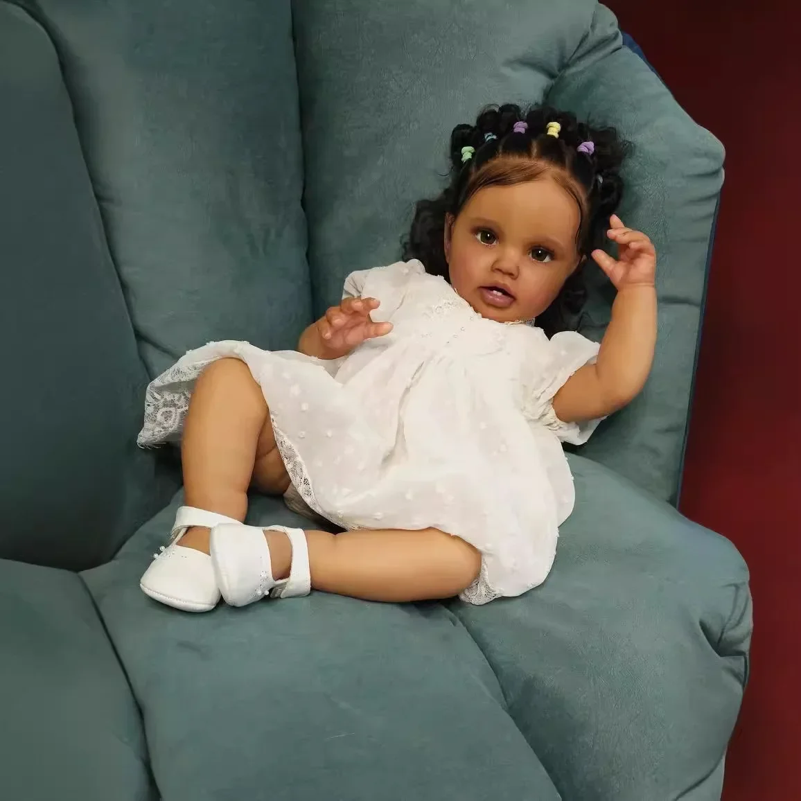 Muñeca reborn NPK de piel 3D marrón oscuro, tacto suave realista