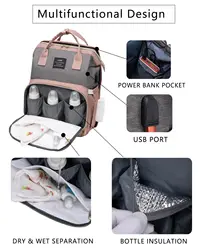 Mochila pañales con cambiador impermeable y organizador multibolsillos