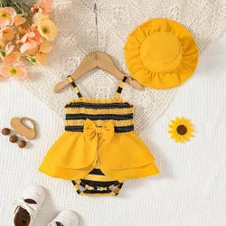 Body recién nacido a rayas amarillas estilo abeja con sombrero