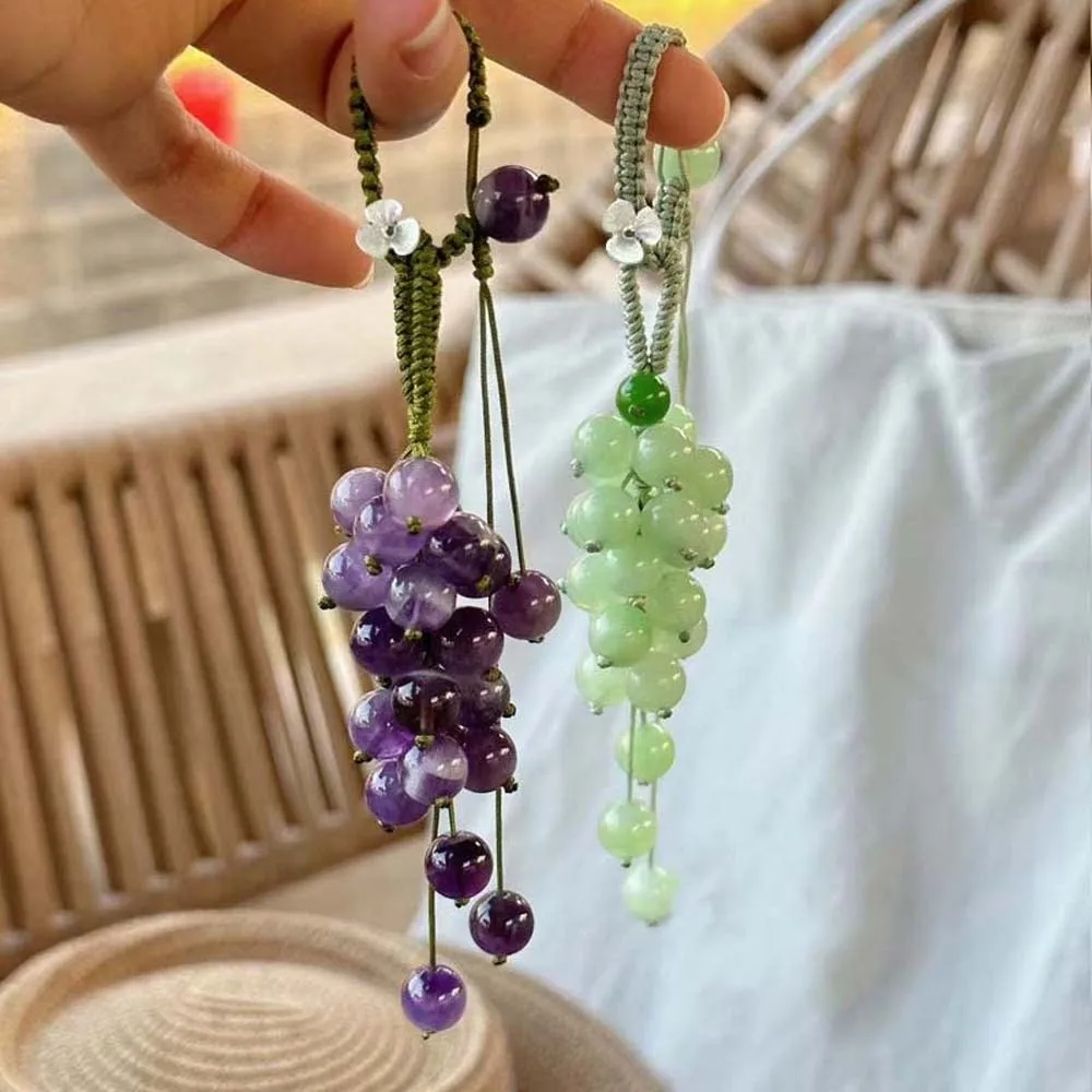 Llavero infantil de uvas con cristal verde y cadena para móvil - imagen 2