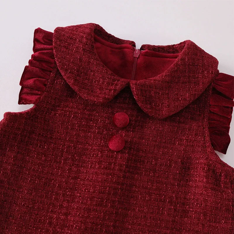 Vestido de Navidad para niña rojo cálido de punto de invierno - imagen 2