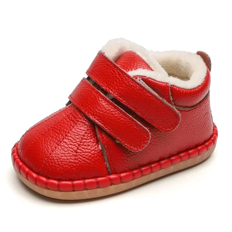 Botas de nieve de cuero para niños con forro de felpa cálida - imagen 3